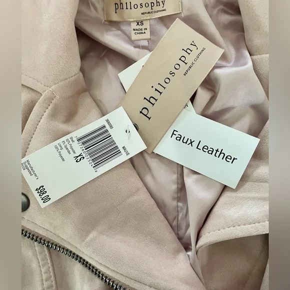 Philosophy Faux Suede Leather Moto Style Jacket Mauve Light Pink XS NWT - Picture 4 of 7